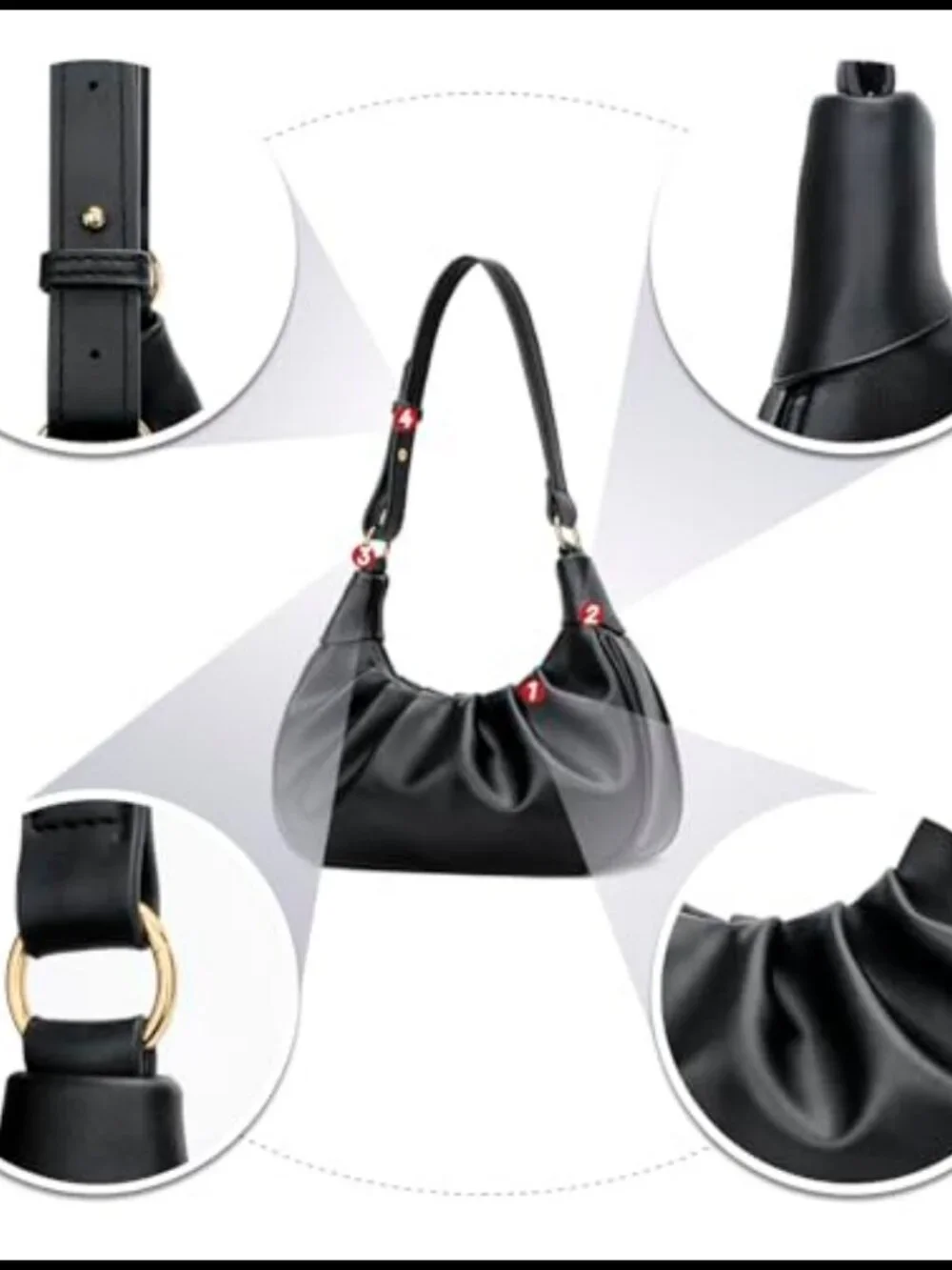 Ruched Crescent Shoulder Bag Mini Hobo Underarm Purse for Women